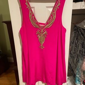 Lilly Pulitzer Pink Dress with Gold Embroidery